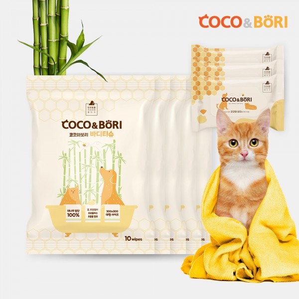 페오펫몰,코코와보리 레이온 100% 동물용 의약외품 강아지 고양이 특대형 바디티슈 10매