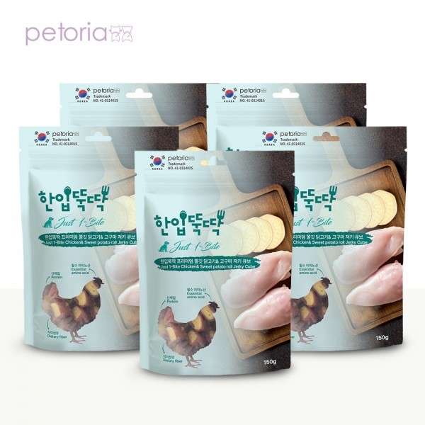 페오펫몰,[펫토리아] 한입뚝딱 프리미엄 쫄깃 져키 큐브 강아지 육포 150g 5개
