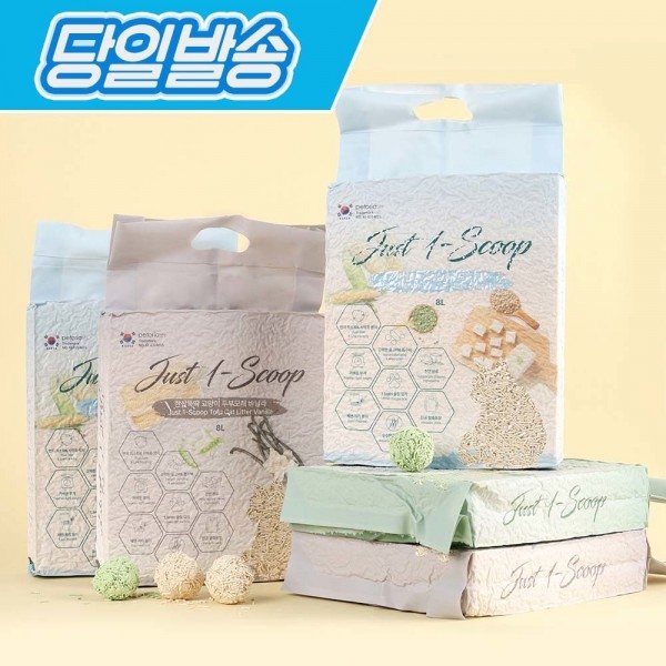 페오펫몰,[펫토리아] 한삽뚝딱 고양이 가는입자 고운입자 두부모래 8L x 6개 (무향/바닐라/녹차)