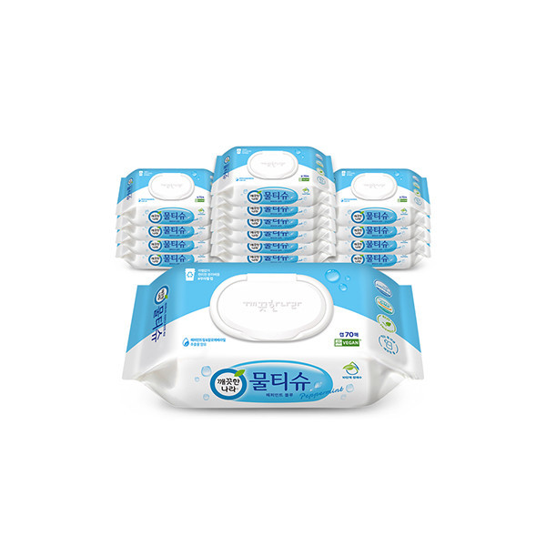 [따스한특가]깨끗한나라 물티슈 페퍼민트 블루 캡형 70매 15개