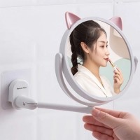 마켓플랜 다용도 무타공 각도조절 냥페이스 미니 거울 화이트