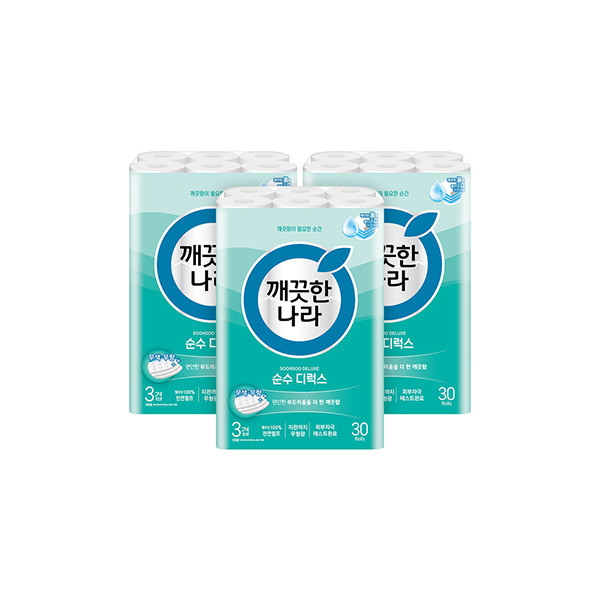 페오펫몰,깨끗한나라 롤티슈 순수 디럭스 30m 30롤 3개