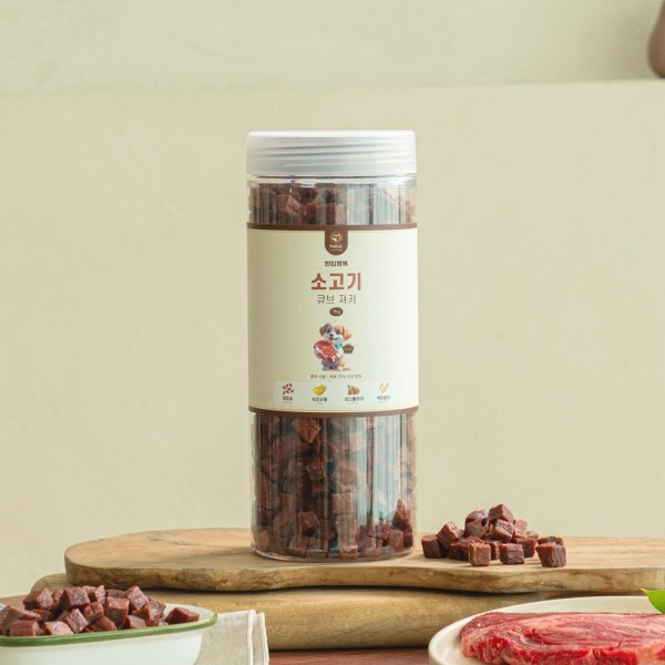 펫테일 럽앤힐 대용량 강아지 간식 한입행복 소고기 큐브 져키 1kg