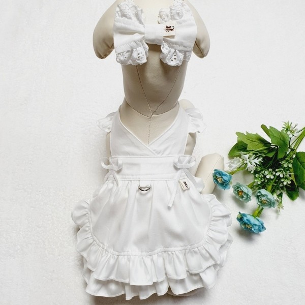 페오펫몰,화이트 메이드 원피스 4XS-9XL 초소 중 대형 고양이 옷 강아지 원피스 외출복 나들이복 행사 핸드메이드 맞춤제작