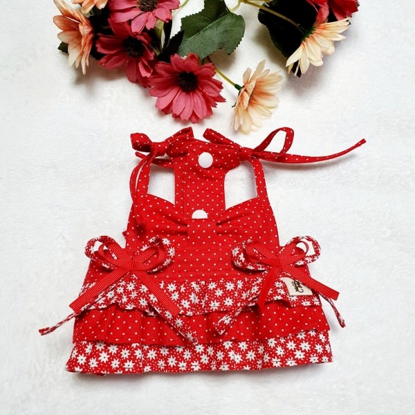 레드 땡땡 끈나시 미니 원피스 4XS-9XL 초소 중 대형 고양이 옷 강아지 원피스 외출복 나들이복 행사 핸드메이드 맞춤제작