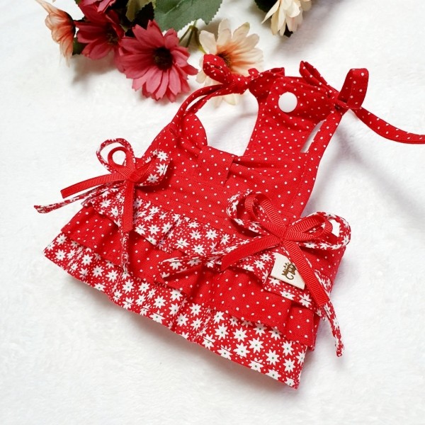 페오펫몰,레드 땡땡 끈나시 미니 원피스 4XS-9XL 초소 중 대형 고양이 옷 강아지 원피스 외출복 나들이복 행사 핸드메이드 맞춤제작