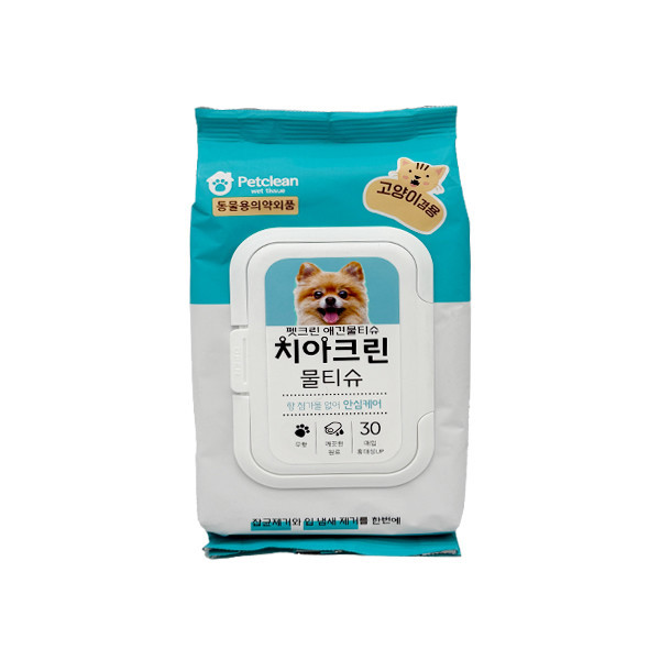 페오펫몰,[펫크린애견물티슈] 강아지 고양이 겸용 치아크린 물티슈 30매,1개