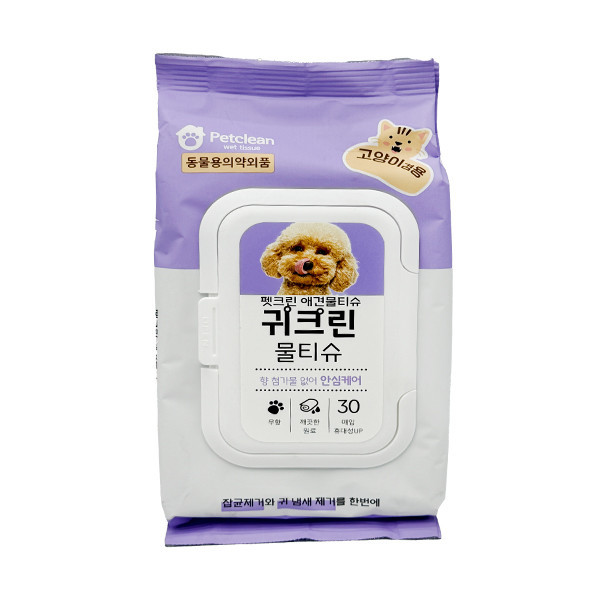 페오펫몰,[펫크린애견물티슈] 강아지 고양이 겸용 귀크린 물티슈 30매,1개