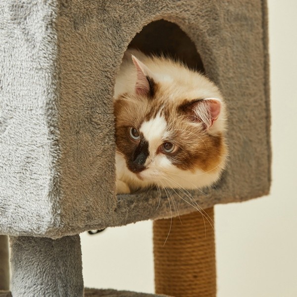 페오펫몰,펫토리아 한층뚝딱 플러시 6단 고양이 캣타워 그레이