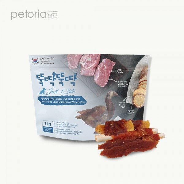 페오펫몰,펫토리아 뚝딱뚝딱 대용량 강아지 간식 치킨 오리 육포 1kg 12종