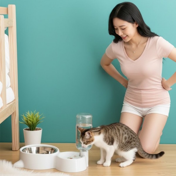페오펫몰,예보들 대형견물그릇 반자동 급수기 280ml 밥그릇 사레 방지 새끼강아지밥그릇