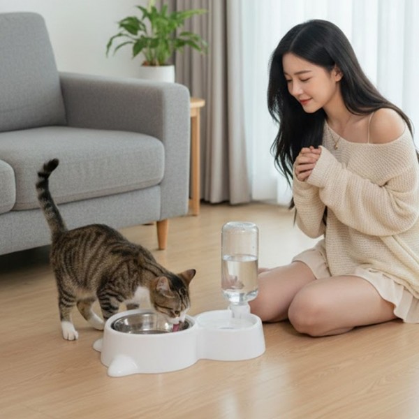 페오펫몰,예보들 대형견물그릇 반자동 급수기 280ml 밥그릇 사레 방지 새끼강아지밥그릇
