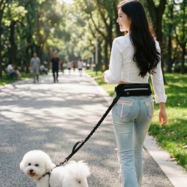 페오펫몰,고탄성 충격흡수 핸즈프리 강아지 리드줄 멀티 산책 파우치 벨트 세트 2종