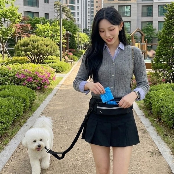 페오펫몰,고탄성 충격흡수 핸즈프리 강아지 리드줄 멀티 산책 파우치 벨트 세트 2종
