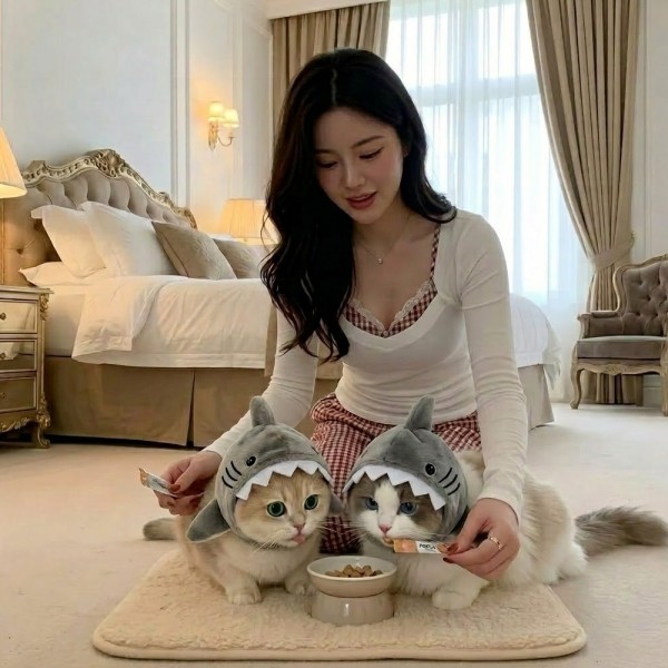 페오펫몰,[반려동물] 귀여운 상어 인형 펫 모자 강아지 고양이 공용 코스튬 소품