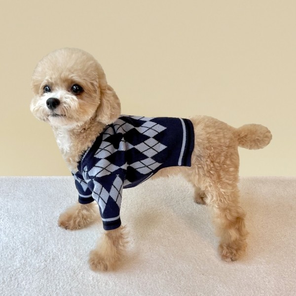 페오펫몰,[설날특가] 그루밍독 반려동물 아가일 니트 가디건 S-2XL, 3 colors