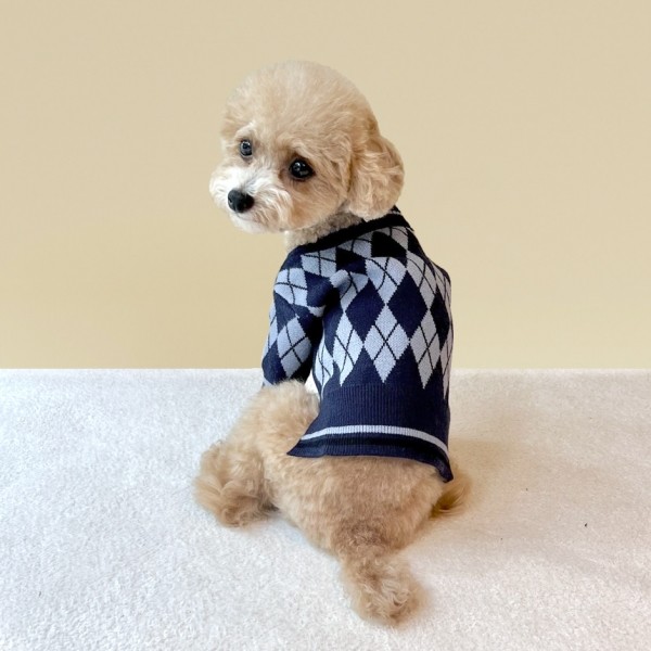 페오펫몰,[설날특가] 그루밍독 반려동물 아가일 니트 가디건 S-2XL, 3 colors