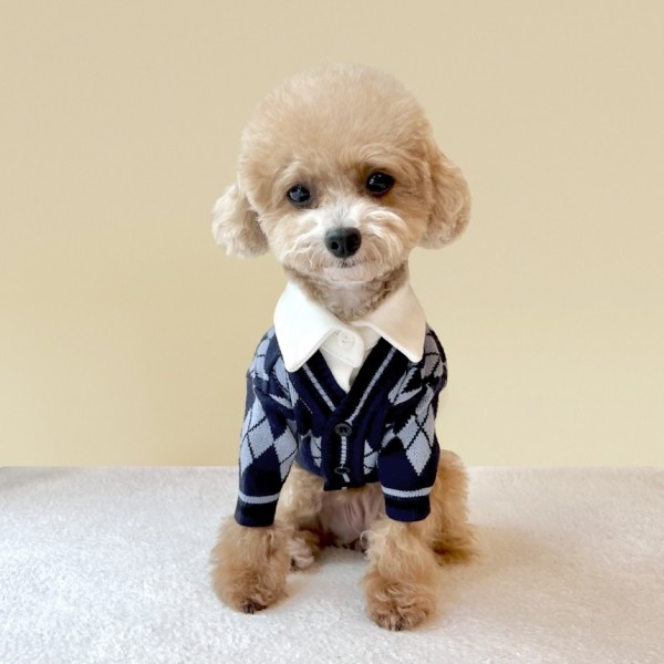 페오펫몰,[설날특가] 그루밍독 반려동물 아가일 니트 가디건 S-2XL, 3 colors