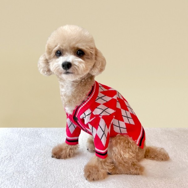 페오펫몰,[설날특가] 그루밍독 반려동물 아가일 니트 가디건 S-2XL, 3 colors