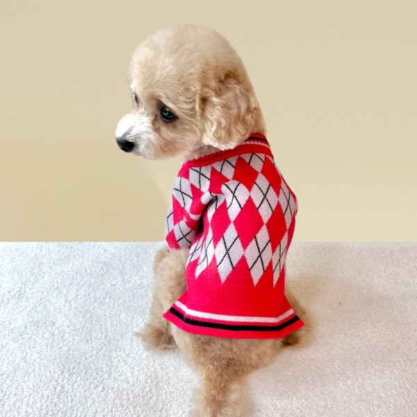 페오펫몰,[설날특가] 그루밍독 반려동물 아가일 니트 가디건 S-2XL, 3 colors