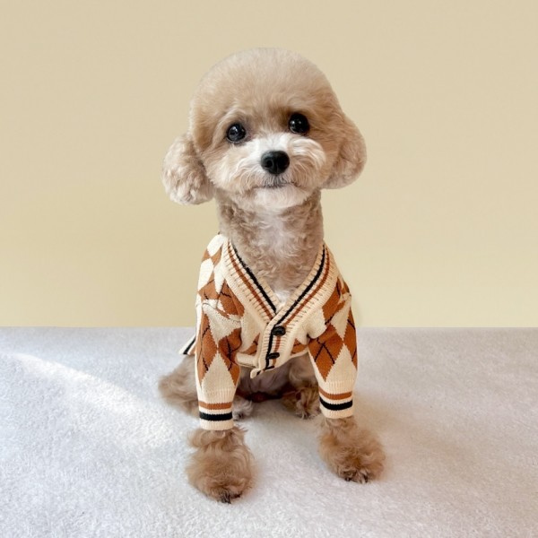 페오펫몰,[설날특가] 그루밍독 반려동물 아가일 니트 가디건 S-2XL, 3 colors