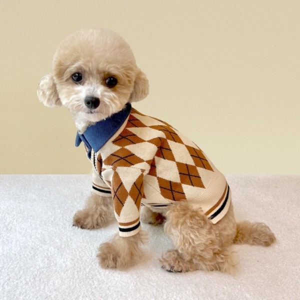 페오펫몰,[설날특가] 그루밍독 반려동물 아가일 니트 가디건 S-2XL, 3 colors
