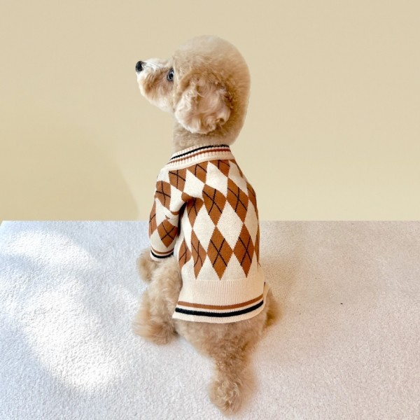 페오펫몰,[설날특가] 그루밍독 반려동물 아가일 니트 가디건 S-2XL, 3 colors