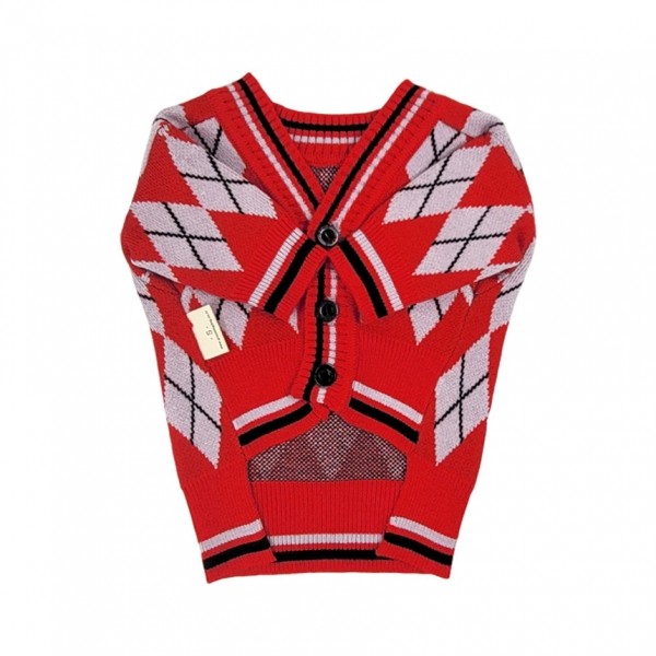 페오펫몰,[설날특가] 그루밍독 반려동물 아가일 니트 가디건 S-2XL, 3 colors