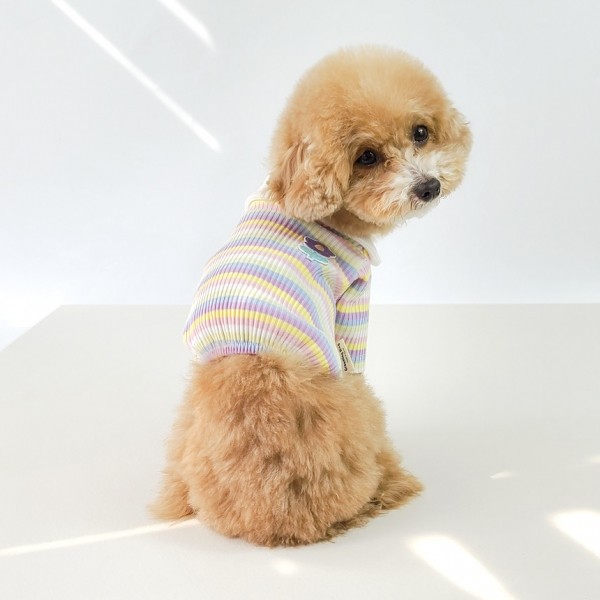 페오펫몰,그루밍독 반려동물 레인보우 배색 카라 티셔츠 S-2XL, 2 colors