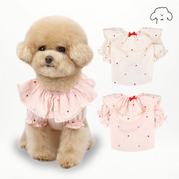 그루밍독 반려동물 러빙유 하트 블라우스 셔츠 S-2XL, 2colors