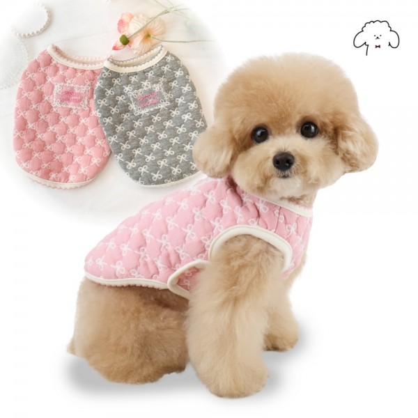 그루밍독 반려동물 리본 누빔 조끼 S-2XL, 2 colors