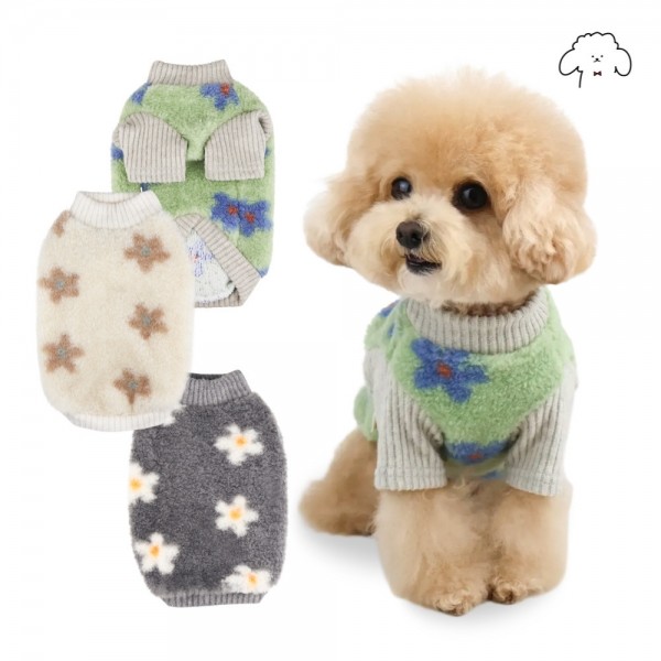 페오펫몰,그루밍독 반려동물 뽀글데이지 니트 겨울 티셔츠 S-2XL, 3colors