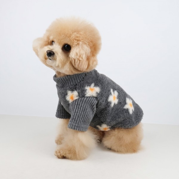 페오펫몰,그루밍독 반려동물 뽀글데이지 니트 겨울 티셔츠 S-2XL, 3colors