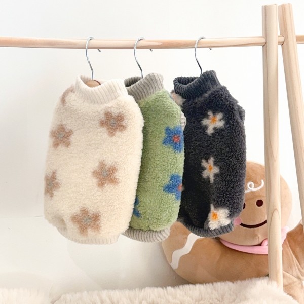 페오펫몰,그루밍독 반려동물 뽀글데이지 니트 겨울 티셔츠 S-2XL, 3colors