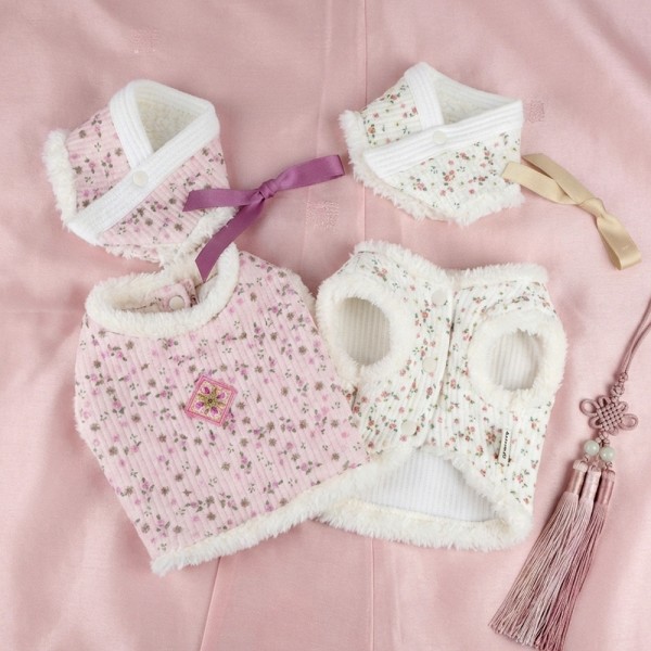 페오펫몰,그루밍독 반려동물 명절한복 꽃댕이 배자조끼/케이프, 2colors