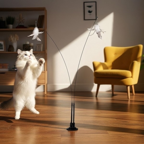 페오펫몰,레토 2in1 고양이 낚시대 장난감 흡착판 깃털 세트 LPT-FT04