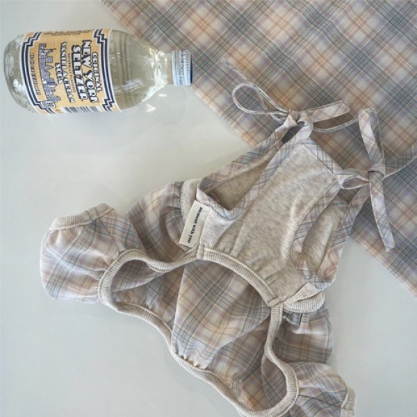 페오펫몰,[우다다다] Oatmeal Pumpkin Romper 오트밀체크 펌킨 롬퍼