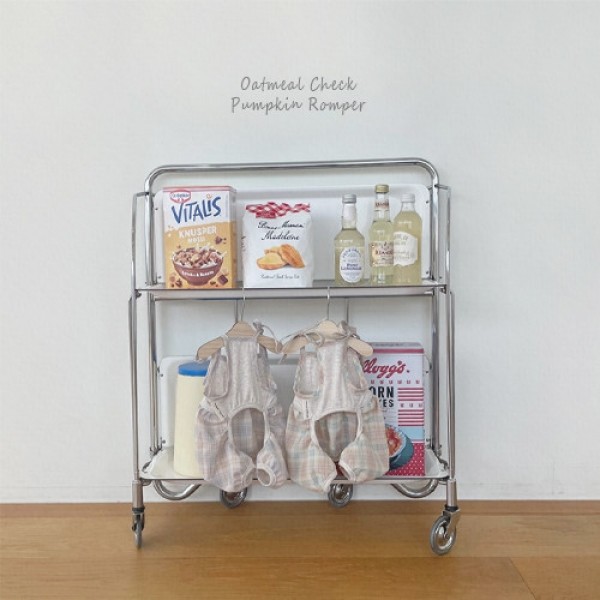 페오펫몰,[우다다다] Oatmeal Pumpkin Romper 오트밀체크 펌킨 롬퍼