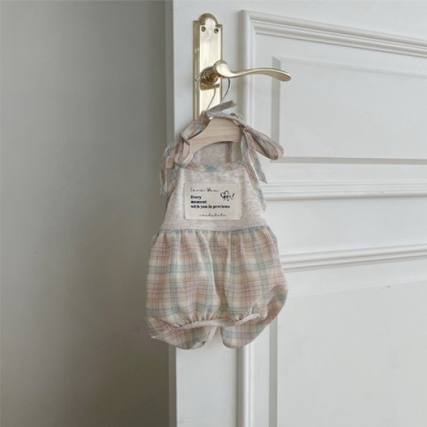 페오펫몰,[우다다다] Oatmeal Pumpkin Romper 오트밀체크 펌킨 롬퍼