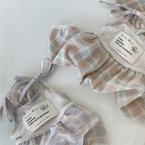 페오펫몰,[우다다다] Oatmeal Pumpkin Romper 오트밀체크 펌킨 롬퍼