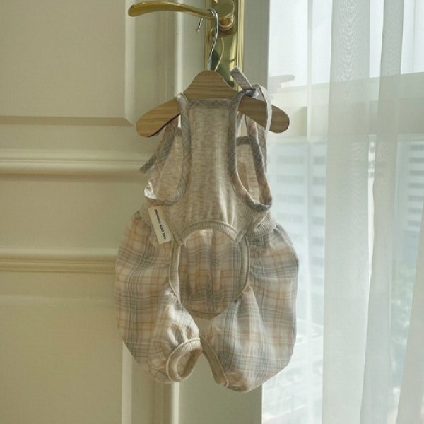 페오펫몰,[우다다다] Oatmeal Pumpkin Romper 오트밀체크 펌킨 롬퍼