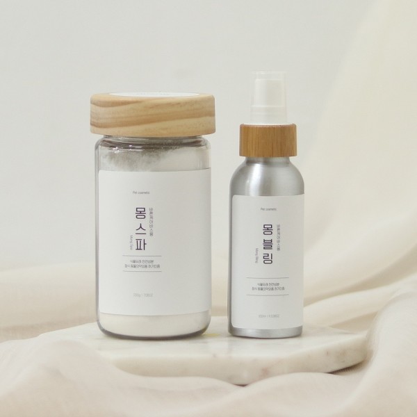 페오펫몰,[바스몽] 강아지 천연 탄산입욕제 몽스파200g+강아지 보습미스트 몽블링100ml SET