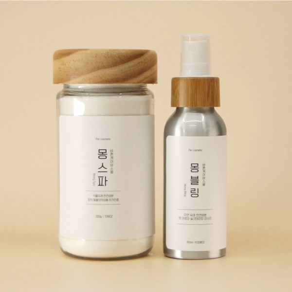 페오펫몰,[바스몽] 강아지 천연 탄산입욕제 몽스파200g+강아지 보습미스트 몽블링100ml SET