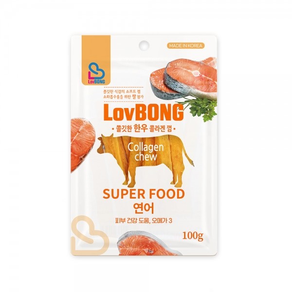 페오펫몰,쫄깃한 한우 콜라겐 말랑껌 연어 100g