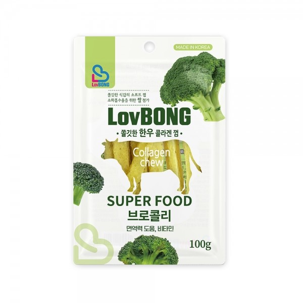 페오펫몰,쫄깃한 한우 콜라겐 말랑껌 브로콜리 100g