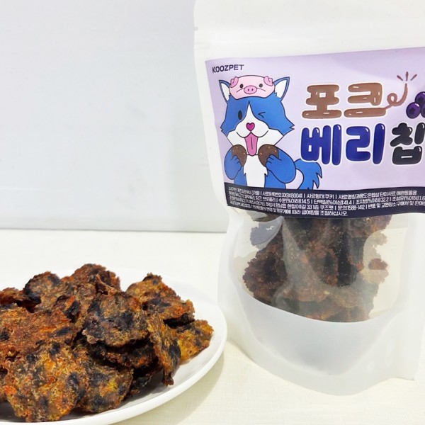페오펫몰,쿠즈펫 포크베리칩 60g 건조간식 강아지 돼지고기 블루베리 야채 영양 수제 간식