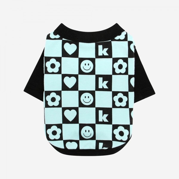 페오펫몰,KINI SMILE CHECK TSHIRT_MINT(반팔티)