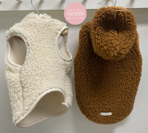 페오펫몰,아가옷 만드는 앙꼬제작. 양털뽀글뽀글 강아지후드조끼