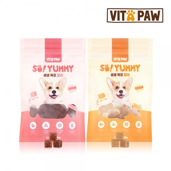 페오펫몰,비타파우 쏘야미 생생 육포 강아지간식 오리/황태 200g