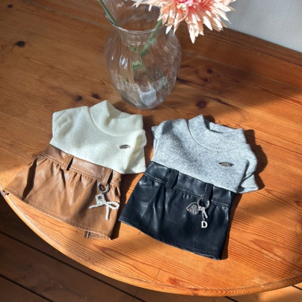 페오펫몰,해피댕댕 레더원피스 / 강아지 니트 레자 원피스 S-2XL